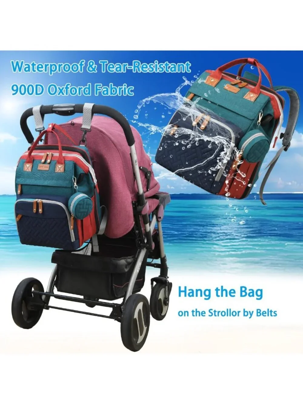Stylish Waterproof Baby Diaper Bag Backpack with Changing Station & USB Port